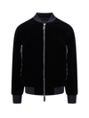 Giorgio Armani Velvet Bomber With Ribbed Accents In Black