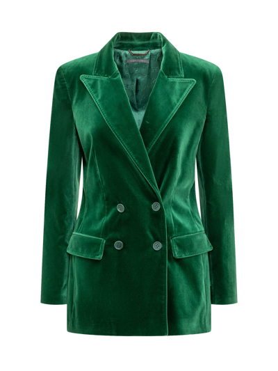 Alberta Ferretti Cotton Velvet Double Breasted Blazer In Green