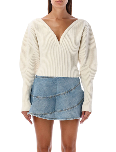 Alaïa Ribbed Wool-blend Sweater In Ivory