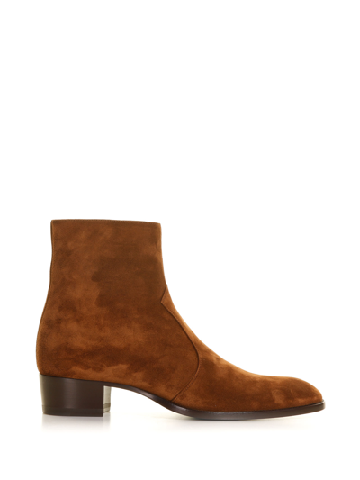 Saint Laurent Suede Ankle Boot In Brown