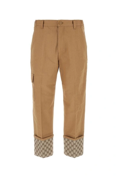 Gucci Denim Trouser With Gg Canvas Cuffs In Brown