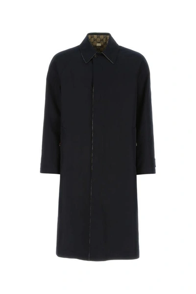 Gucci Man Dark Blue Polyester Trench Coat