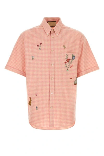 Gucci Man Embroidered Cotton Shirt In Pastel