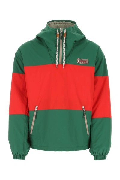 Gucci Man Two-tone Nylon Oversize Jacket In Red