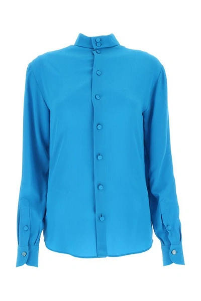 Gucci Woman Turquoise Crepe Shirt In Blue