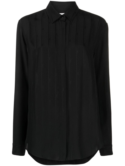 Saint Laurent Stripe-jacquard Silk-satin Shirt In Black