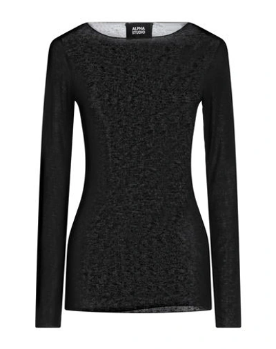 Alpha Studio Woman T-shirt Black Size 6 Viscose, Polyamide, Cashmere, Elastane