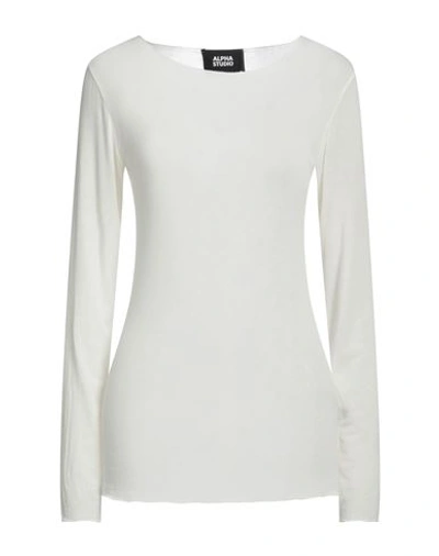 Alpha Studio Woman T-shirt Off White Size 12 Viscose, Polyamide, Cashmere, Elastane