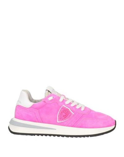 Philippe Model Woman Sneakers Fuchsia Size 6 Soft Leather, Textile Fibers In Pink