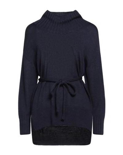 Alpha Studio Woman Turtleneck Navy Blue Size 6 Wool, Tencel In Navy Blue