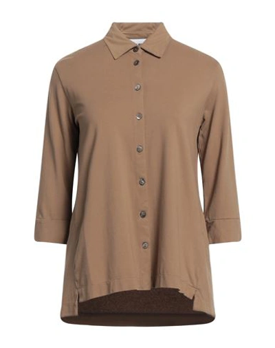 Alpha Studio Woman Shirt Khaki Size 8 Cotton, Elastane In Beige