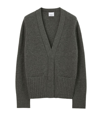 Burberry Ekd Wool Cashmere Cardigan In Dark Grey Melange