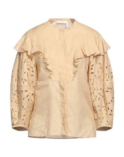 Chloé Woman Shirt Sand Size 4 Linen, Cotton In Beige