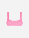 Mc2 Saint Barth Woman Fluo Pink Crinkle Bralette Top Swimsuit In Pink