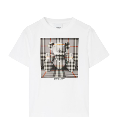 Burberry Kids'  Childrens Check Thomas Bear Print Cotton T-shirt In White