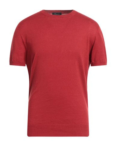 Drumohr Man Sweater Red Size 40 Flax, Polyester In Red