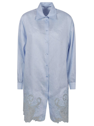 Ermanno Scervino Lace Trim Tunic Buttoned Shirt In Blue