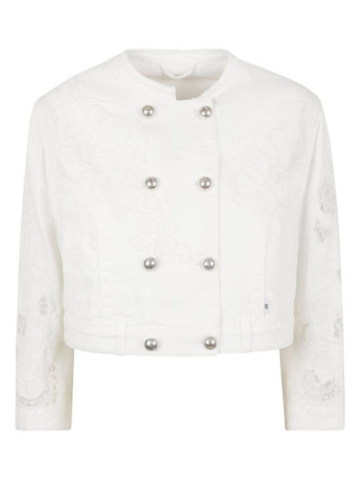 Ermanno Scervino Lace Paneled Double-breast Cropped Jacket In Snow White