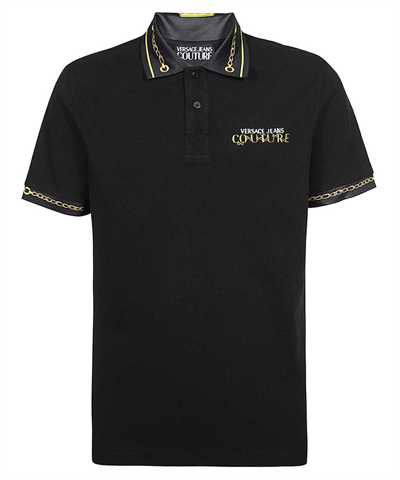 Versace Jeans Couture Chain Logo Polo Shirt In Black