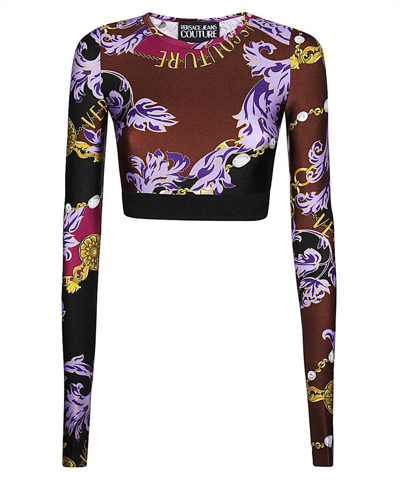Versace Jeans Couture Barocco Print Crop Top In Multicolor