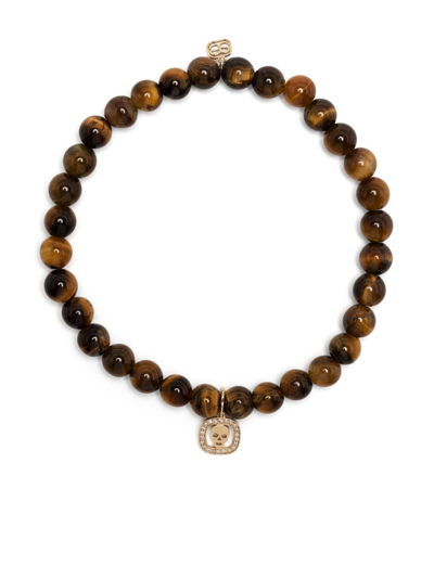 Sydney Evan 14k Yellow Gold Tiger Eye Bead Bracelet In Brown