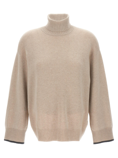 Brunello Cucinelli High Neck Sweater In Beige