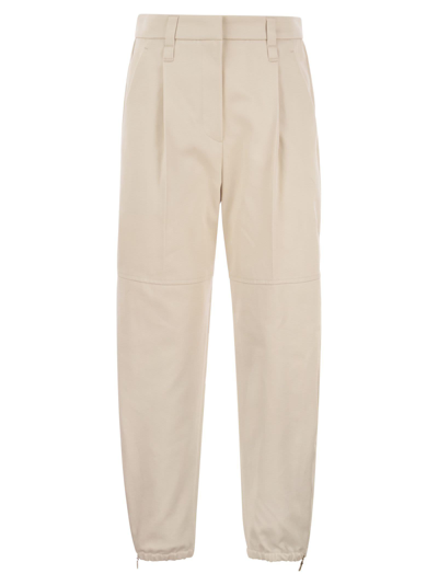 Brunello Cucinelli Utility Track Trousers In Dyed Couture Denim With Jewellery In Cream