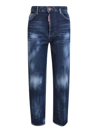 Dsquared2 Women's Blue Cropped Jeans With Destroyed Detailing And Canadian Flag Patch