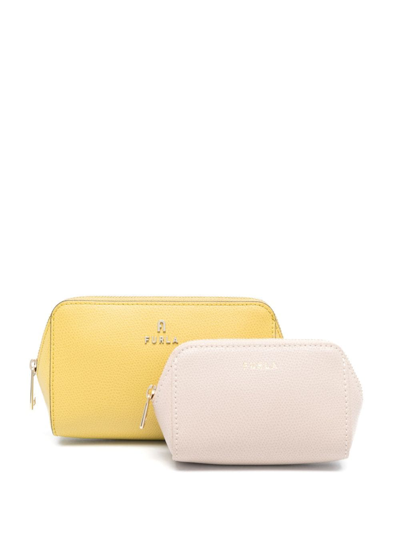 Furla Continental Leather Make Up Bag In Yellow