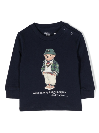 Ralph Lauren Babies' Polo Bear-print Cotton Sweatshirt In Blue