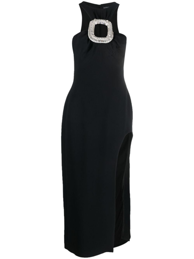 David Koma Crystal-buckle Halterneck Midi Dress In Black