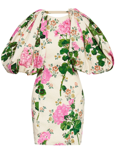 Oscar De La Renta Geranium Wallpaper Cloque Mini Dress In Pink Multi