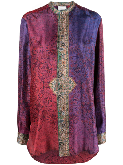 Pierre-louis Mascia Aloe Paisley-print Silk Shirt In Purple