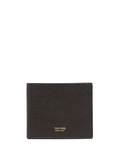 Tom Ford Logo-lettering Grained Leather Wallet In Brown