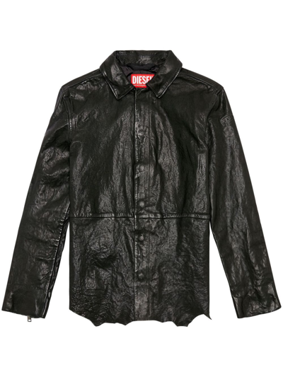 Diesel Button-up Leather Jacket In Black