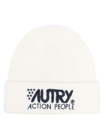 Autry Logo-embroidered Knitted Beanie In White