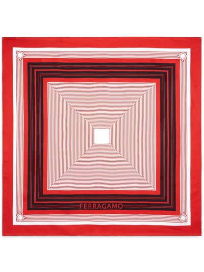 Ferragamo Geometric-print Silk Scarf In Red