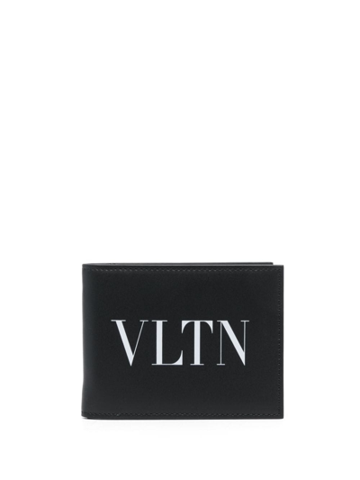 Valentino Garavani Vltn-print Folded Leather Wallet In Black