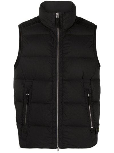 Stone Island Zip-up Padded Gilet In Black