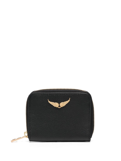Zadig & Voltaire Small Zv Calf-leather Wallet In Black