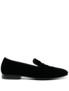 Roberto Cavalli Logo-embroidered Velvet Loafers In 05051