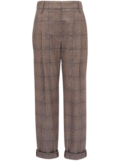 Brunello Cucinelli Tailored Check-pattern Trousers In Brown