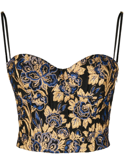 Rochas Floral-embroidered Cropped Top In Black