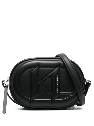 Karl Lagerfeld Logo Plaque Oval-shaped Crossbody Bag In Black