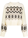 Ganni Graphic Intarsia Chunky Knitted Cropped Jumper In Neutrals