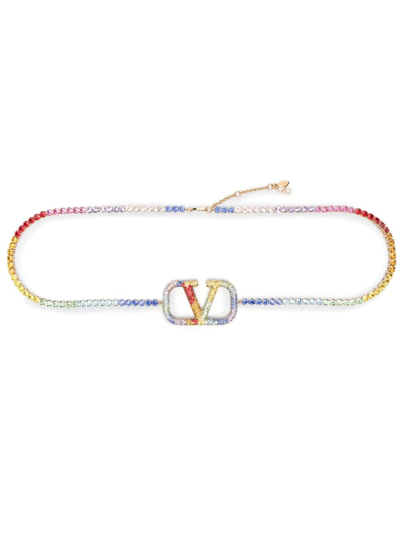 Valentino Garavani Rhinestone-embellished Gold Chain Belt In Multicoloured