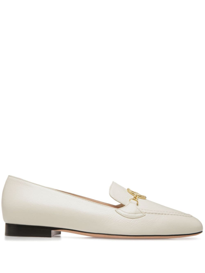 Bally Emblem Loafers In Bone Leather In Ivory