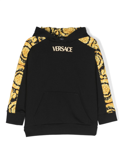 Versace Kids' Medusa 印花抓绒连帽衫 In Black+gold