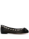 Valentino Rockstud Satin Ballerina Shoes In Black
