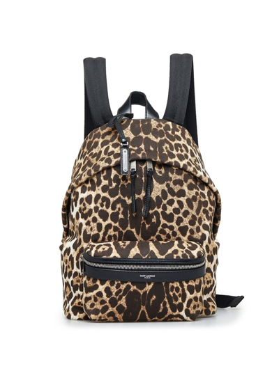Pre-owned Saint Laurent Leopard Print City Backpack In Neutrals